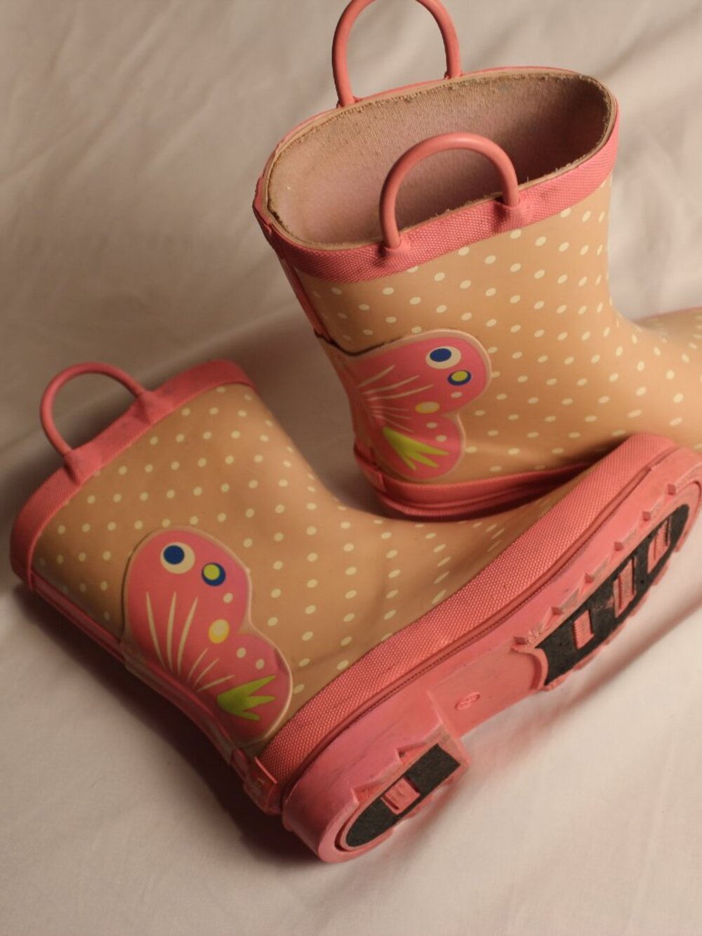 Kids Pink Polka Dot Butterfly Rain Boots